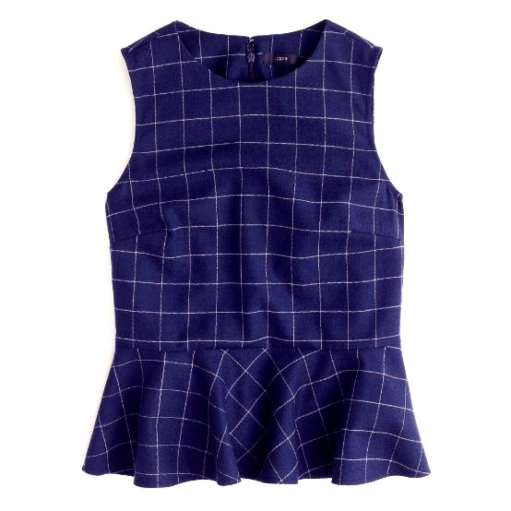 J. Crew Wool Peplum Top in Windowpane Print (New)